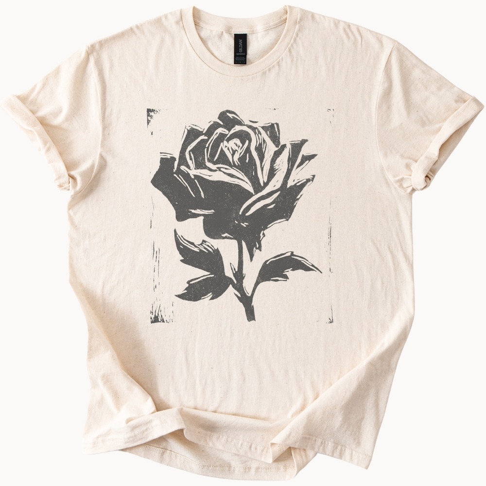 Linocut Print Rose Shirt
